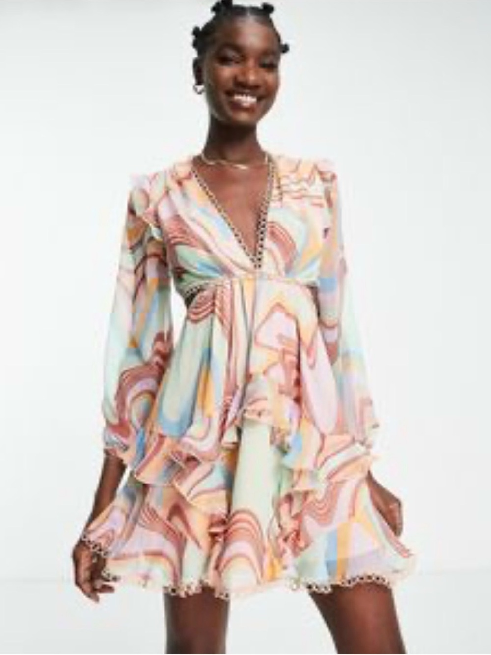ASOS Pastel Swirl Ruffle Mini Dress